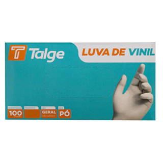 LUVA TALGE DE VINIL DESCARTÁVEIS COM 100 UNI