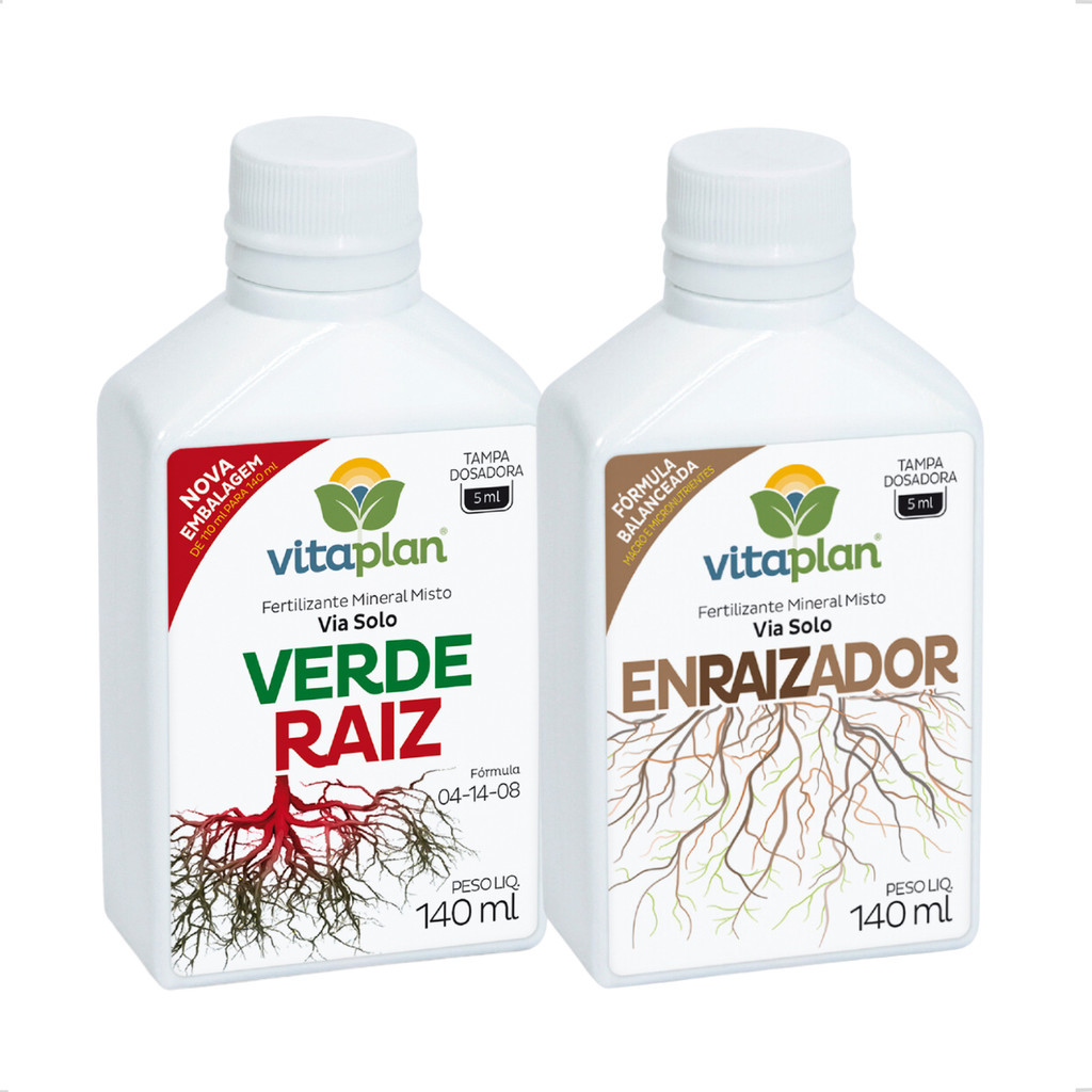 Kit Fertilizante Enraizador + Verde Raiz Mineral Misto Adubo 140ml Liquido Concentrado - Vitaplan