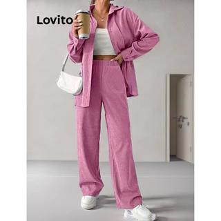Lovito Conjunto feminino casual com botão liso Calças LNL52014