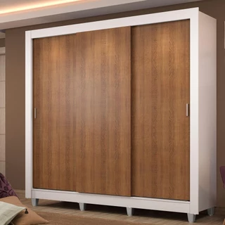Guarda Roupa Casal Madesa Lyon Plus 3 Portas de Correr 4 Gavetas com Pés - Branco/Rustic em Oferta na Shopee