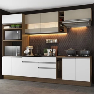 Cozinha Completa Madesa Vicenza com Armário e Balcão (Sem Tampo e Pia) - Rustic/Branco/Crema em Oferta na Shopee