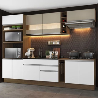 Cozinha Completa Madesa Vicenza com Armário e Balcão (Sem Tampo e Pia) - Rustic/Branco/Crema em Oferta na Shopee