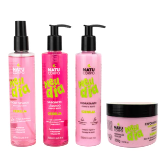 Kit Cereja Natucorpo Completo - Body Splash 250ml + Hidratante 250ml + Sabonete Líquido 250ml + Esfoliante 300g