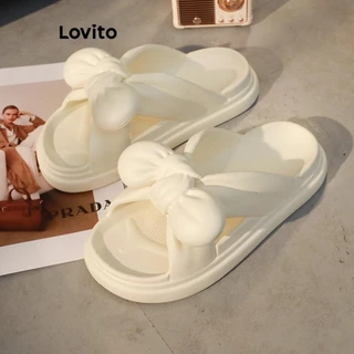 Lovito Chinelos femininos casuais com laço liso e sola grossa e confortável para casa LFA27028