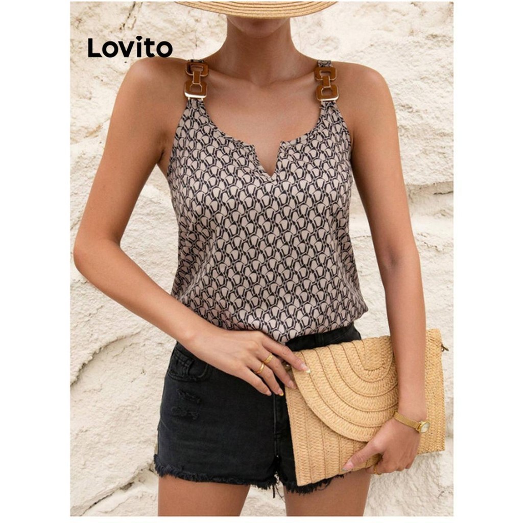 Lovito Boho Blusa Feminina com Fivela Estampa Geométrica LNL45026