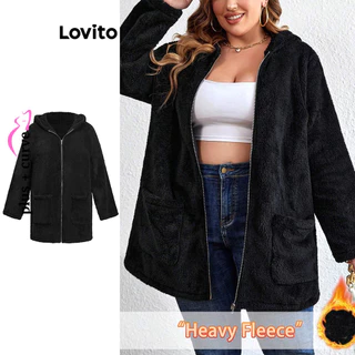 Lovito Plus Size Curve Casual Simples Pele Sintética Casaco Plus Size para Mulheres LSL02044