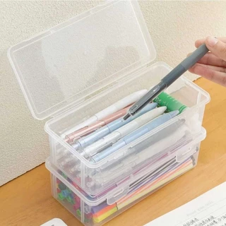 Organizador de mesa escritório para lápis caneta papelaria plástico multiuso com tampa e trava