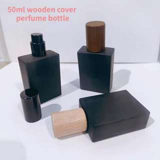 Frasco De 50ml De Spray Preto Mate Vidro Vazio Cosméticos Madeira Tampa Perfume Split Viagem