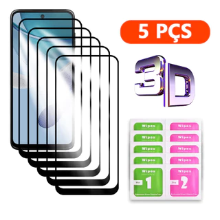 Kit 5 Película 3D Vidro Temperado Para Motorola Moto G84 G54 G34 G24 G14 G04 G73 G53 G23 G13 G82 G52 G62 G42 G32 G22 G71 G51 G31 G41 G60 G50 G30 G20 G10 G100 G200 G8 G9 Plus Power Lite