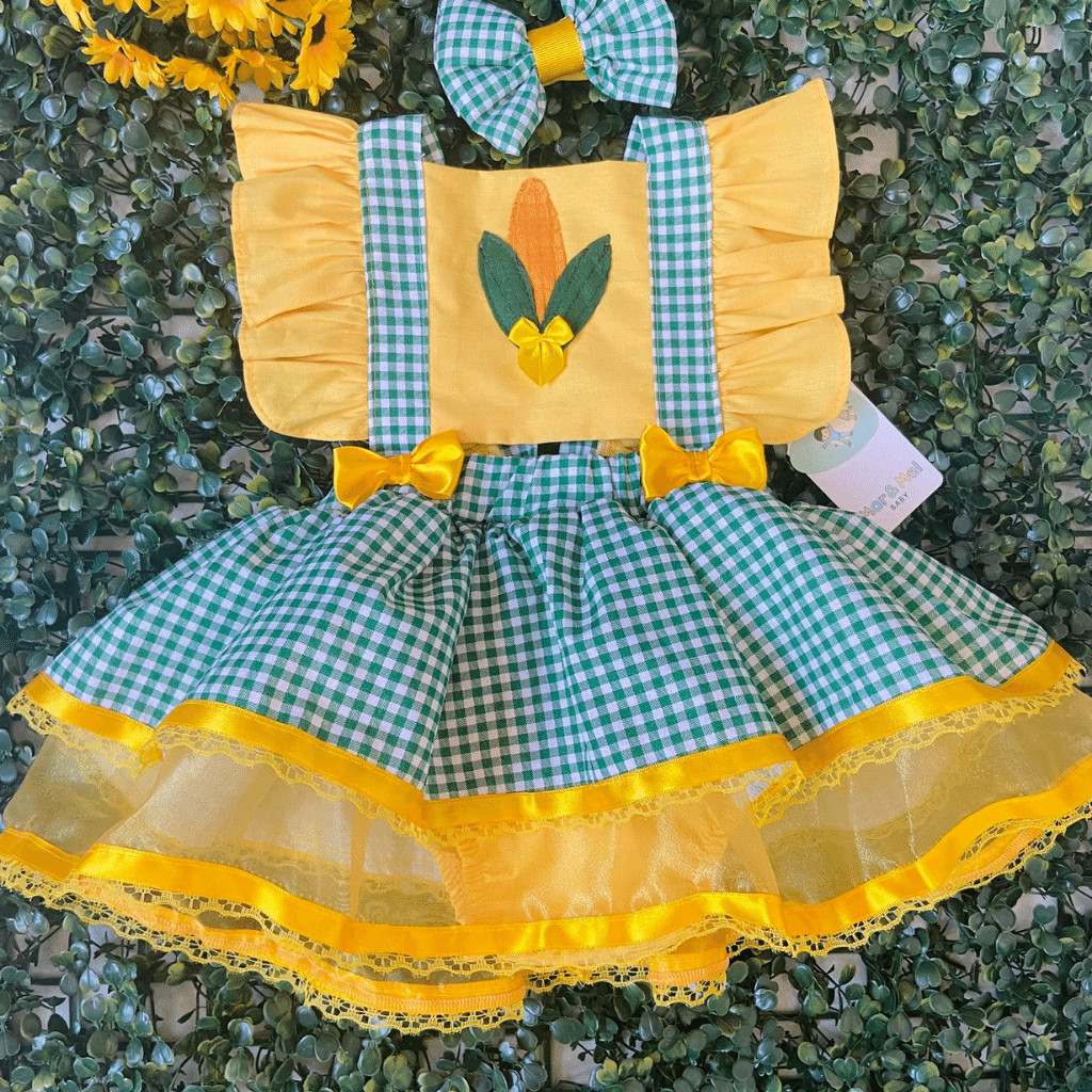 Romper Vestido São João / Roupa Junina para bebê / Rainha do Milho ...