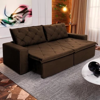 Sofá Cama Bangkok Sem Caixa 2,10m Retrátil e Reclinável Com Molas Velut Marrom- King House