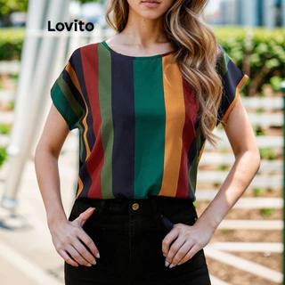 Lovito Blusa Bsic listrada casual para mulheres LBL11277
