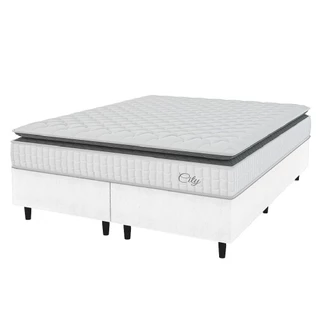Cama Box Colchão Casal Queen Molas Ensacadas City Pillow Top 158x198x61cm Linho Branco / Preto Hellen - Suporta até 110kg por Pessoa