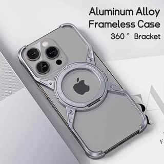 Caixa De Telefone Sem Moldura De Liga De Alumínio Magnético Metálico Para iPhone 14 13 15 Pro Max Com 360 ° Suporte De Metal Anti-Gotas À Prova De Choque