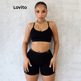 Lovito Conjunto esportivo esportivo de linha de estrutura simples para mulheres LNL67322