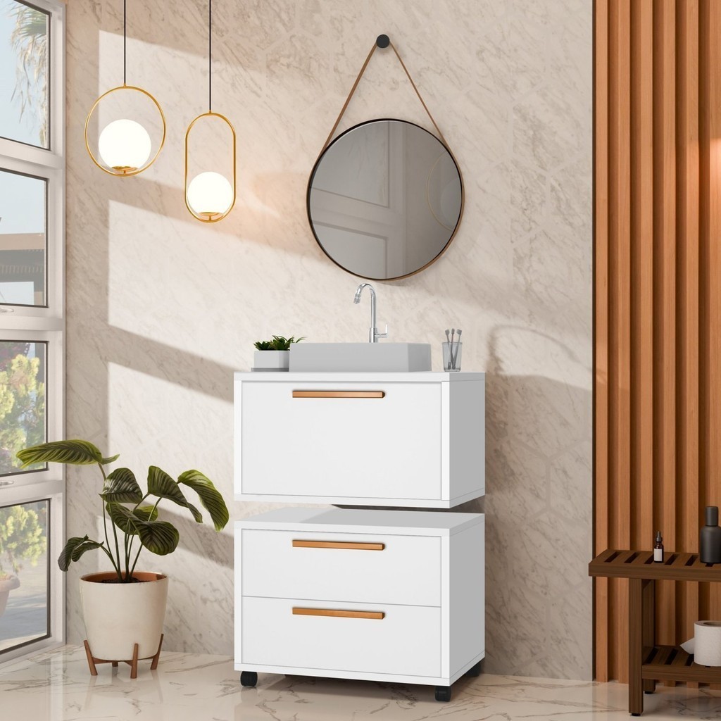 Conjunto Gabinete para Banheiro com Rodizio, com Cuba de sobrepor e ...