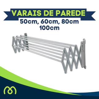 Varal de Parede Aluminio Dobrável 50cm 60cm 80cm 100cm 1 metro sanfonado compacto Vários Tamanhos