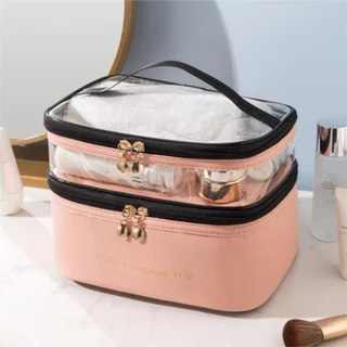 Necessaire Camada Divisória Dupla Organizador Cosmetico Transparente A Prova de Água Portátil Viagen Grande Capacidade em Oferta na Shopee