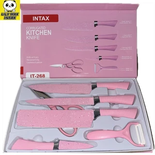 Jogo De Facas Inox Descascador E Tesoura 6 Peças Rosa