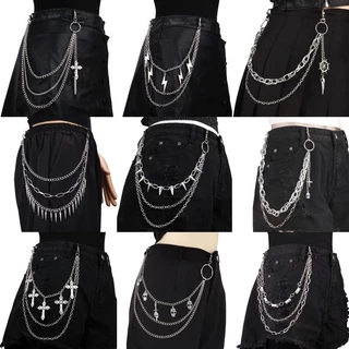 Simples Na Moda Multicamadas Calças Corrente Para Homens Mulheres Unisex Hip-hop Punk Rebite Crânio Jeans Acessórios