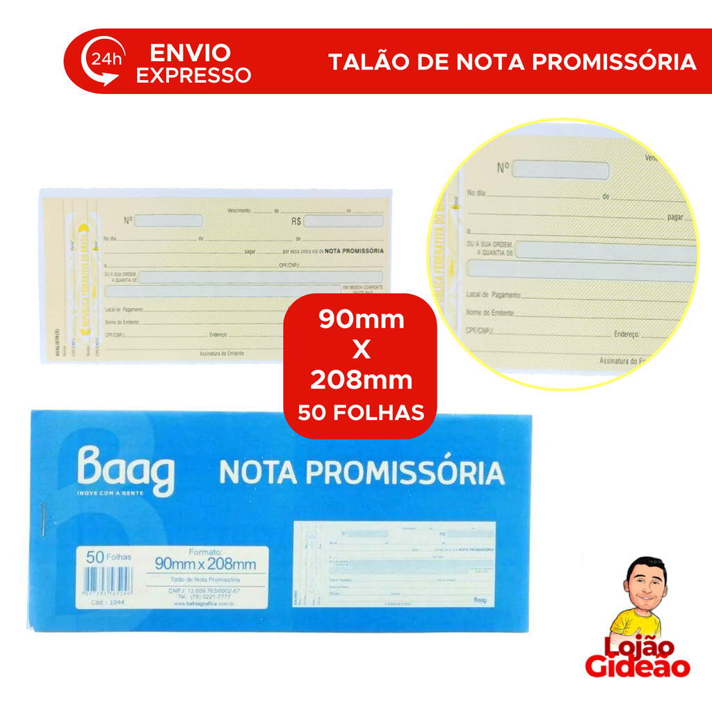 Talão Nota Promissória E Recibos Grande 50 Folhas | Shopee Brasil