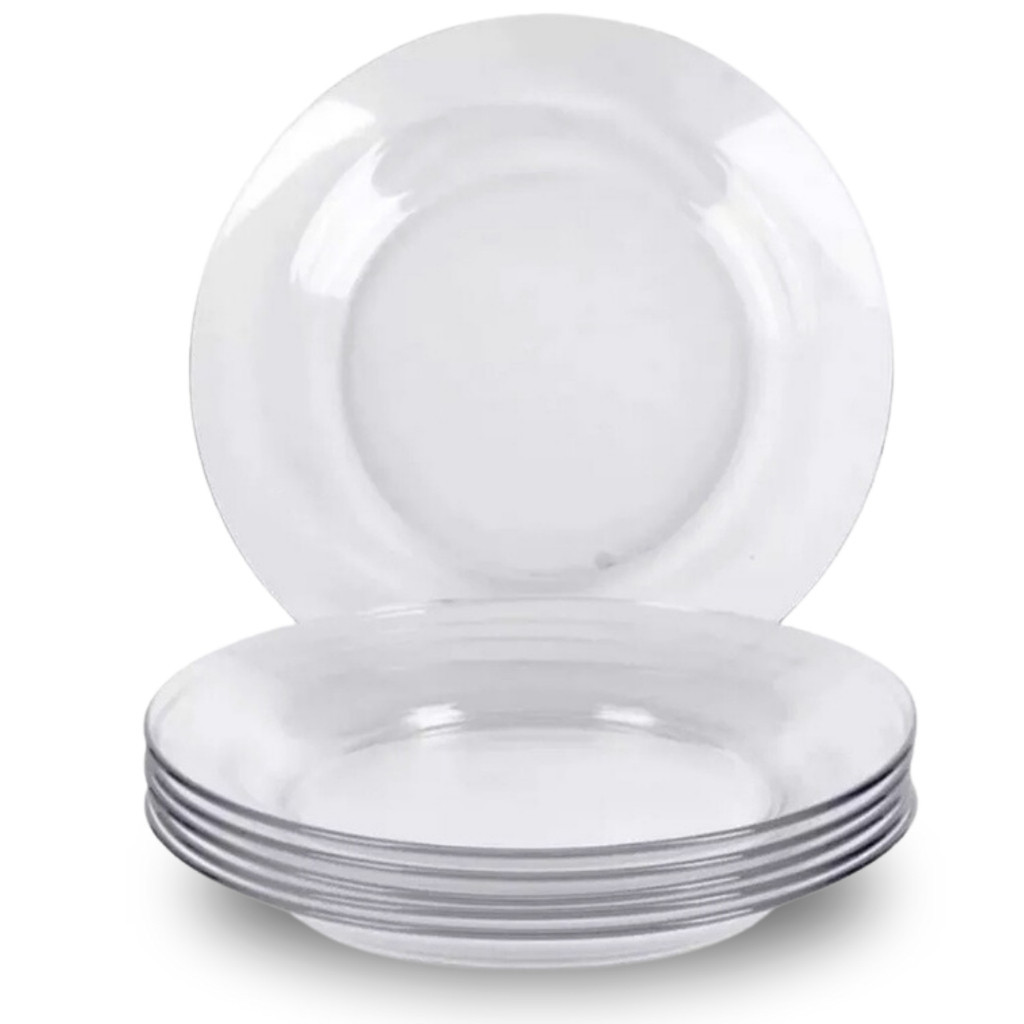 Jogo De Prato Fundo Vidro Transparente Kit 6 Unidades