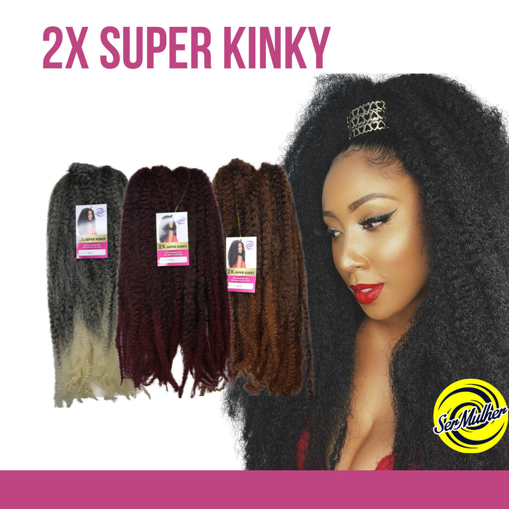 2X SUPER KINKY BRAIDS SER MULHER 120 GRAMAS 55CM (MARLEY HAIR ...