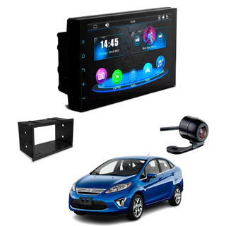 Central Multimídia Carplay 7" Câmera de Ré Moldura 2Din Fiesta Sedan 2007 2008 2009 2010 2011 2012