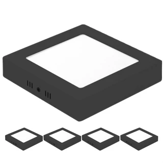 Kit 5 Painéis Sobrepor Led Quadrado Preto 18w Frio 6500k alumínio iluminação residencial comercial