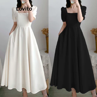 Lovito Vestido Elegante de Bolinhas com Babados e Bolsos para Mulheres LEX01047 (Multicolorido)