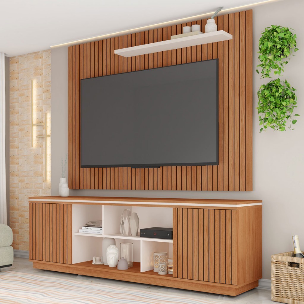 Rack Para Sala com Painel Ripado Para TV 75 Pol 268cm Orizon