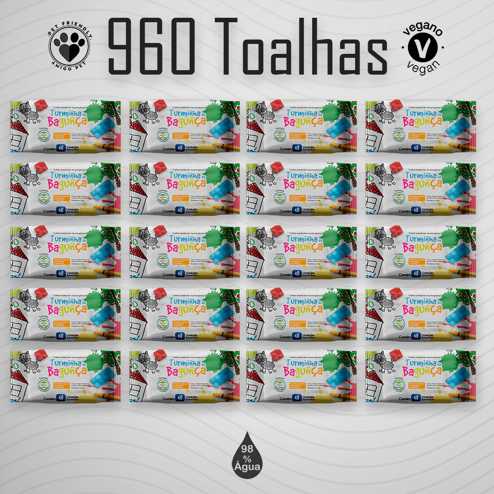 20 Lenços Umedecidos 48 Folhas Turminha da Bagunça - kit Com 960 Toalhas Umedecidas