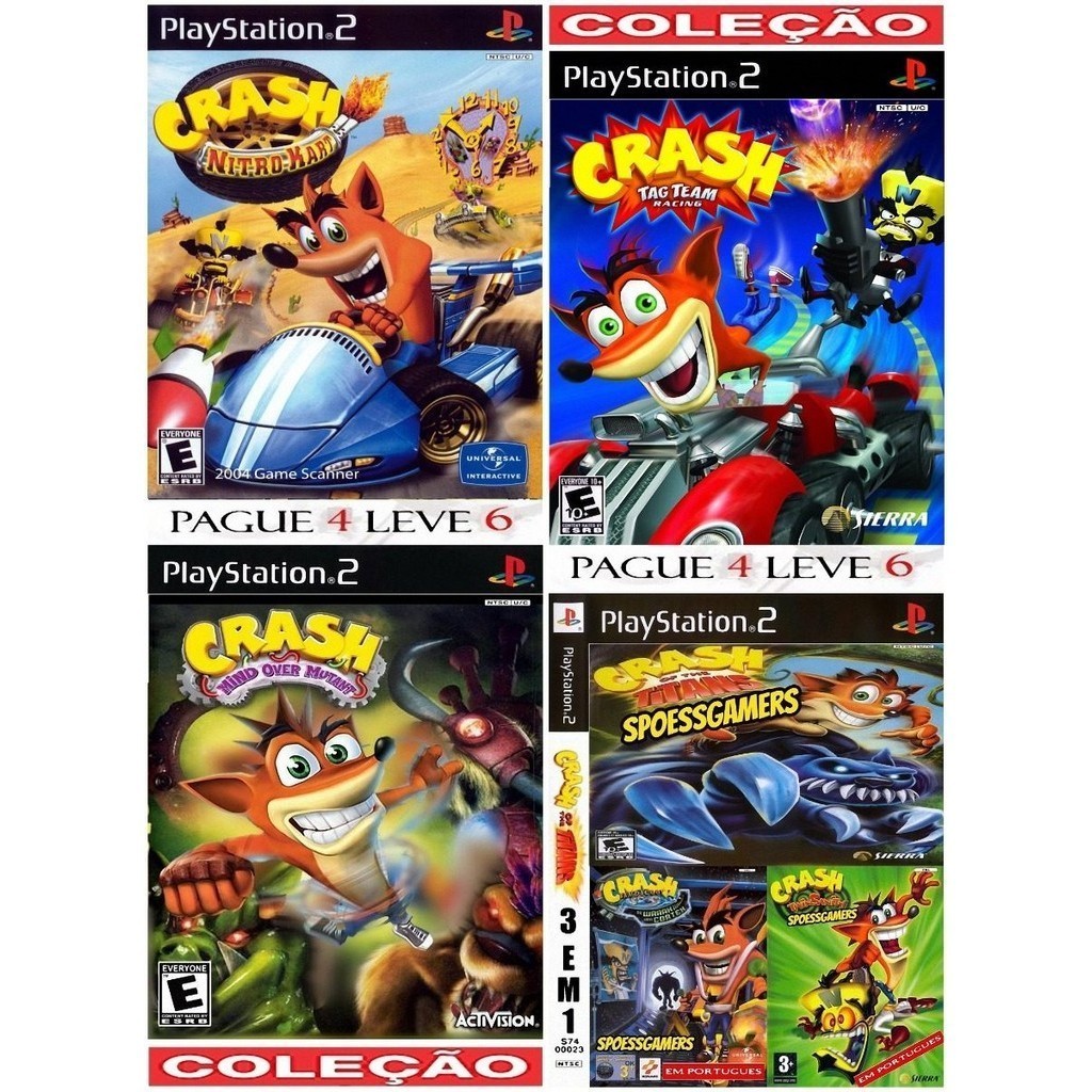 Crash Bandicoot Ps2 Coleção (4 Dvds 6 Jogos) Patch Titans AAA