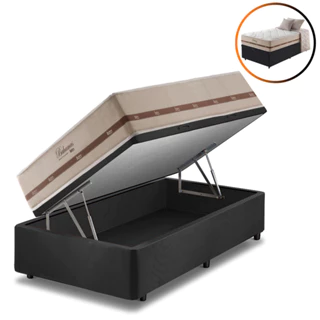Cama Box Baú Solteiro King Preto + Colchão Molas Superlastic Bahamas 96x203x68cm