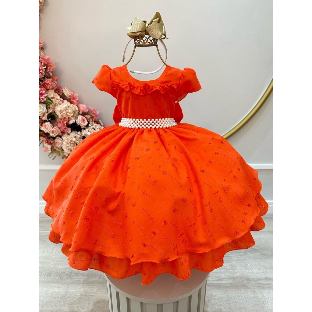 Vestido Infantil Para Daminhas e Formaturas cor Laranja Laise C