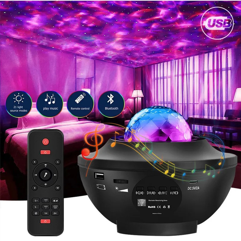 Projetor Estrelado Colorido Galáxia Luz Nocturna Criança Bluetooth Leitor De Música USB Star NightLight Romântico Lâmpada Noctur