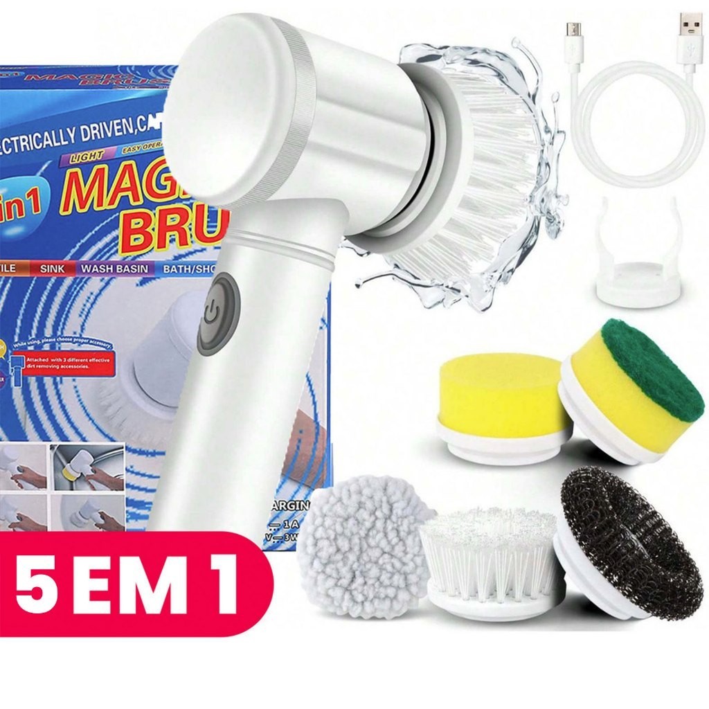 Escova Eletrica de Limpeza 5 em 1 Sem Fio Limpador Multiuso Pratico Para Cozinha Banheiro prático