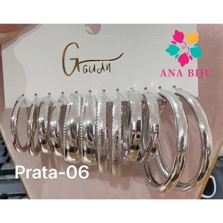 NOVA KIT 6 Pares de Argolas Brincos Prata/Dourado-GQ207-004-INLIS ANA