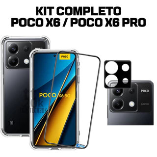 Kit Proteção Xiaomi Poco X6 / Xiaomi Poco X6 Pro Pelicula De Vidro 3d + Capa Capinha Transparente + Protetor Película Lente + Kit Aplicação