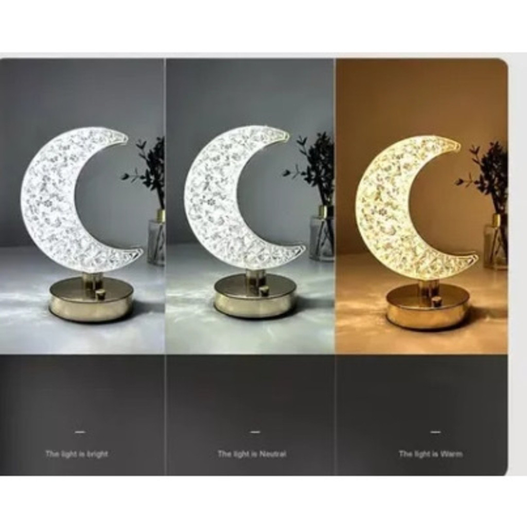 Candeeiro de mesa luxuoso de cristal acrílico para quarto com 3 cortinas LED