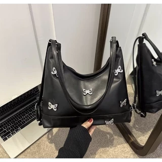 Bolsa de borboleta de couro PU para mulheres, bolsa de ombro, grande capacidade, retrô, casual, moda nova