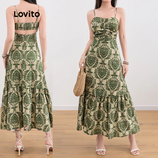 Lovito Boho Paisley Ruffle Hem Vestido franzido para mulheres L109MD122