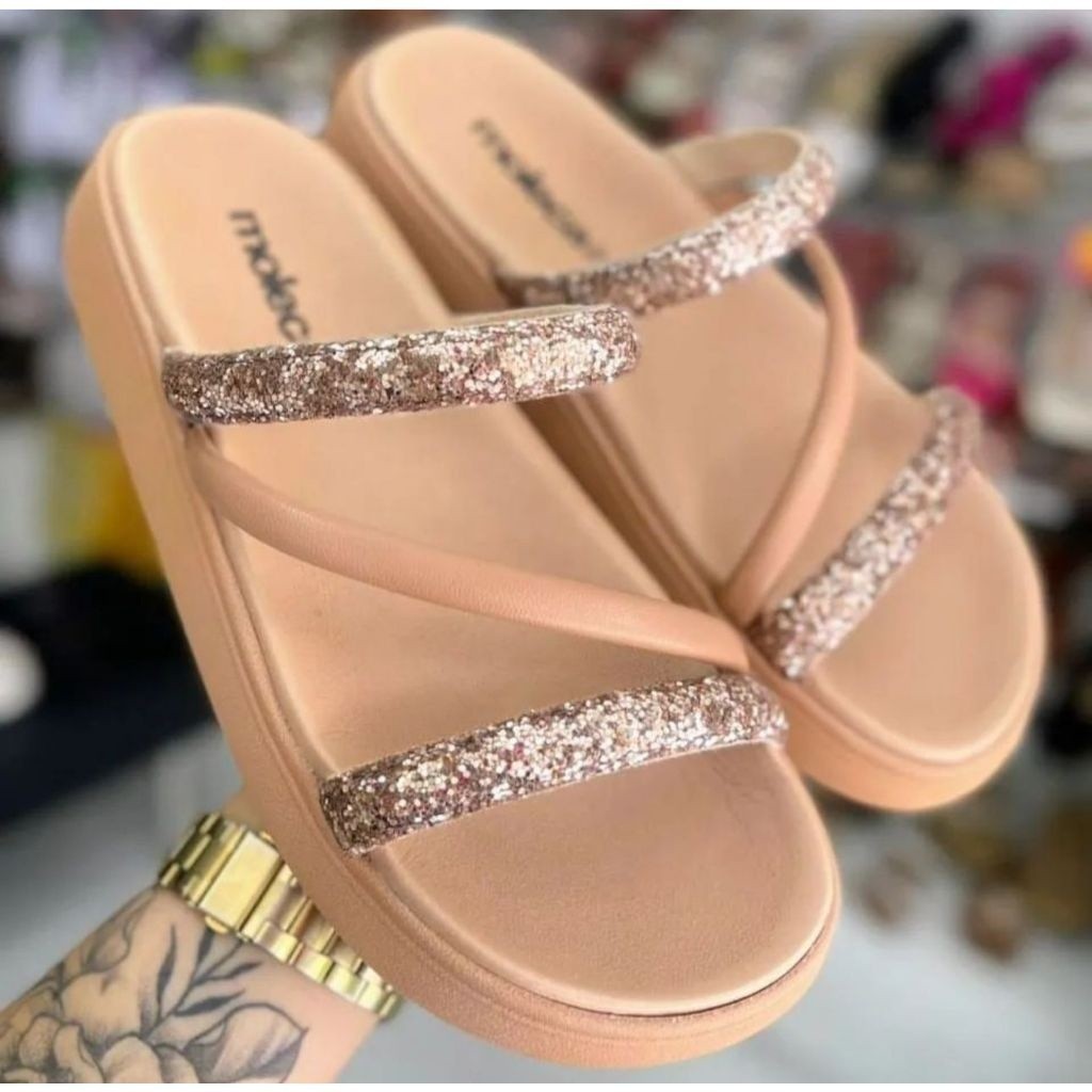 Sandália Feminina Papete Strass Pedrinha Moleca Original Oferta Promoção