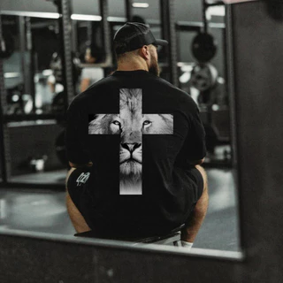 Camiseta Oversized Grande Estampa Leão de Judá Fit Academia Treino 100% Algodão