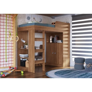 Cama Alta Multifuncional Infantil/Juvenil com Armário e Escrivaninha San Francisco