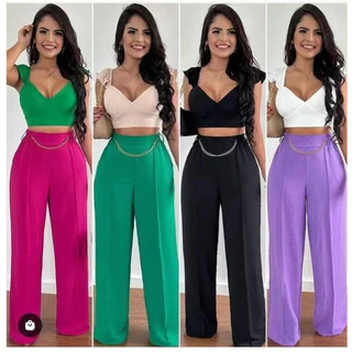 Calça Femenina Calça modelo Pantalona linho Liso
