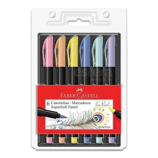 Caneta Hidrográfica Supersoft Brush Estojo Com 6 Cores Pastel FABER-CASTELL