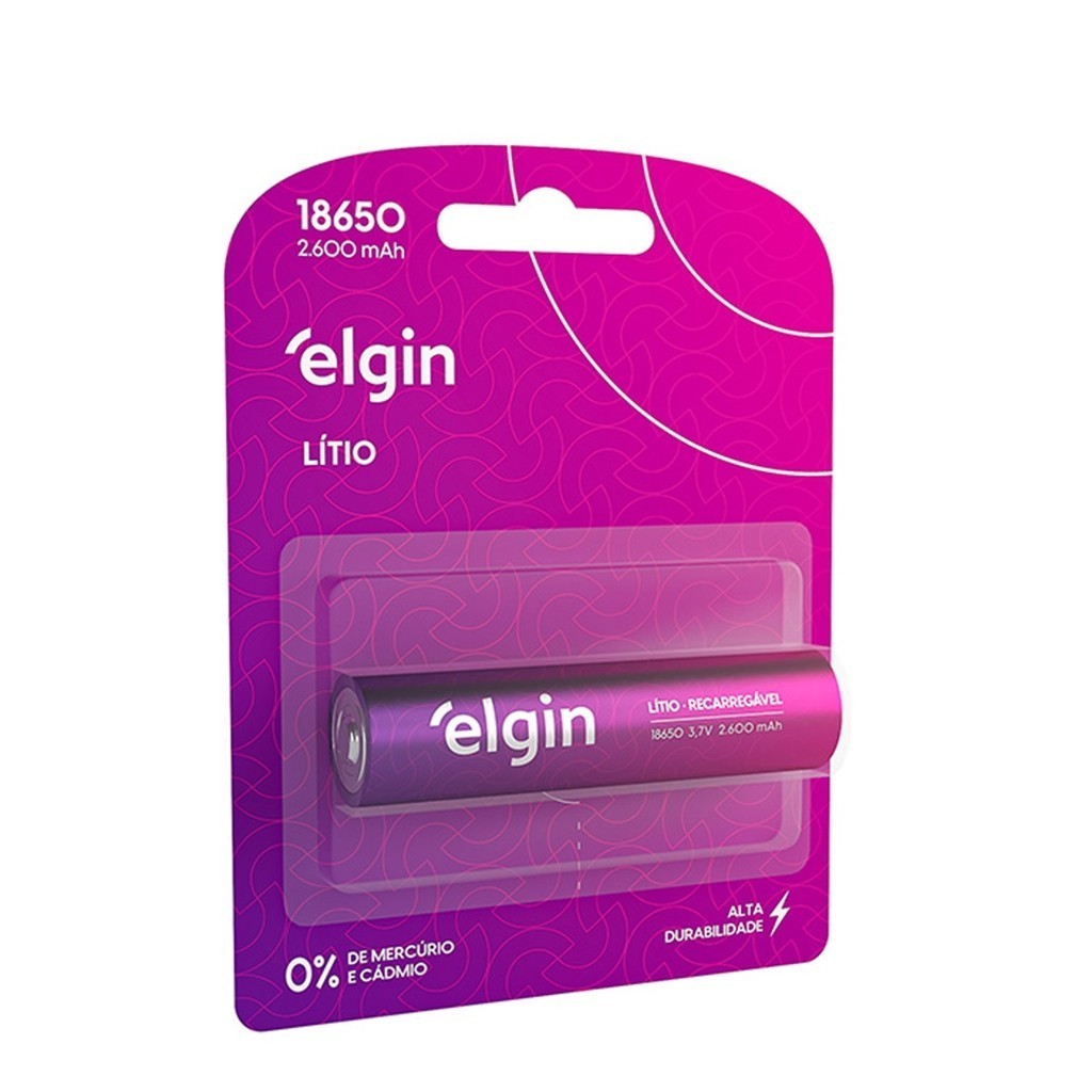 Pilha Recarregável 18650 Elgin Bateria 2600mAh 1 unidade