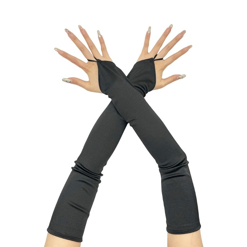 Evening Dinner Long Gloves Proms Gloves Black Satins Gloves for
