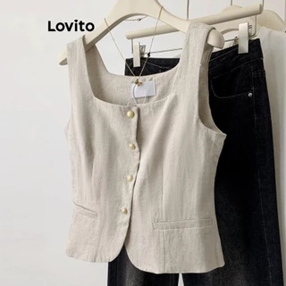 Lovito Regata feminina elegante com botão liso LNE52350